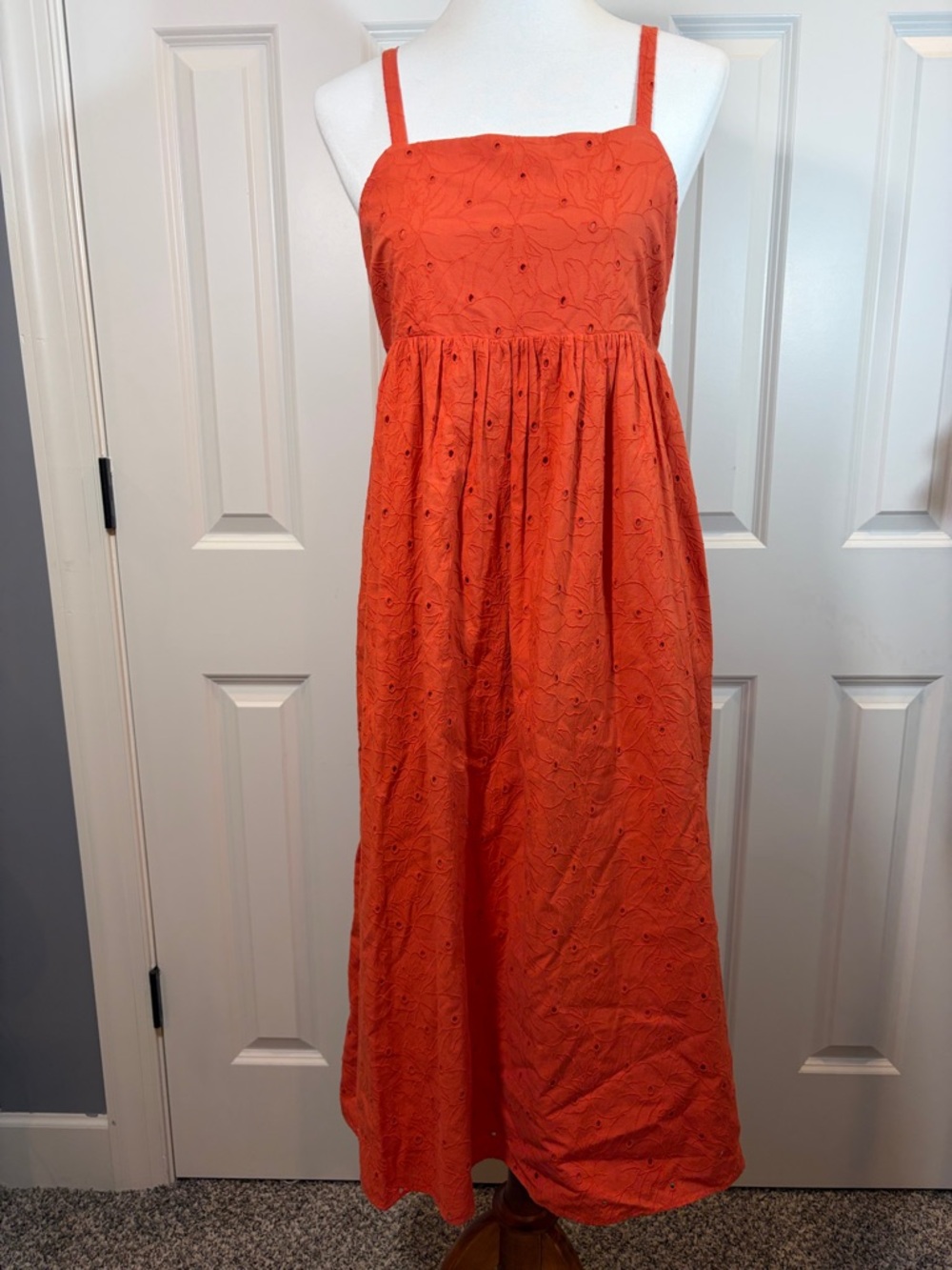 Madewell Orange Midi Dress with Embroidered Eyelet
